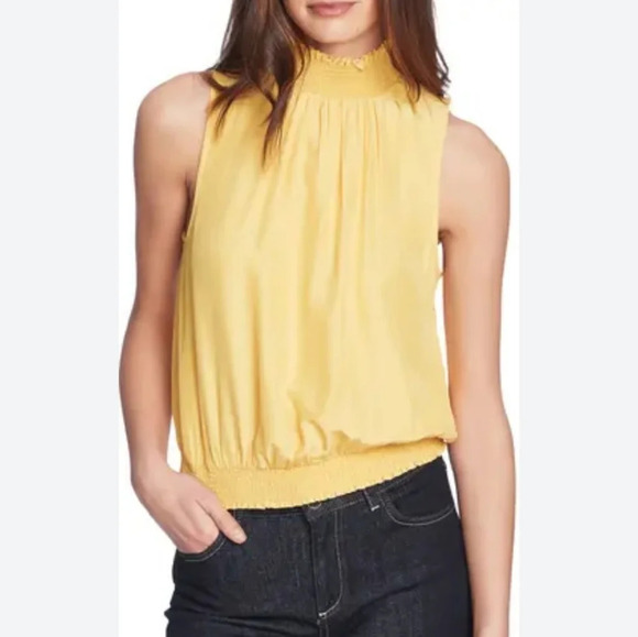 COURT & ROWE Smocked Satin Turtleneck Tank Top Butter Yellow Size Small Office - Picture 1 of 11